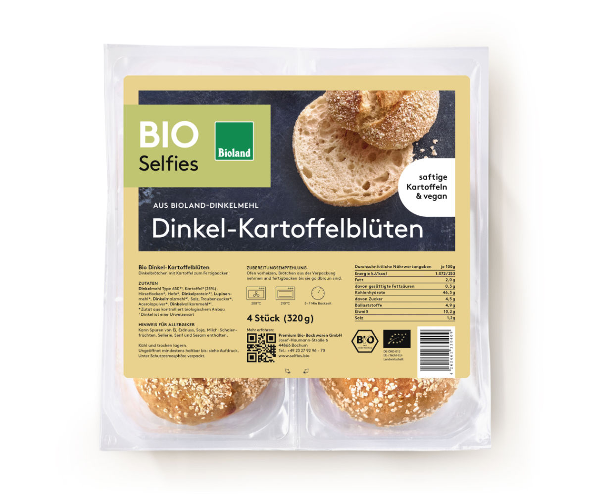 Packung mit vier Bio-Dinkel-Kartoffelblüten